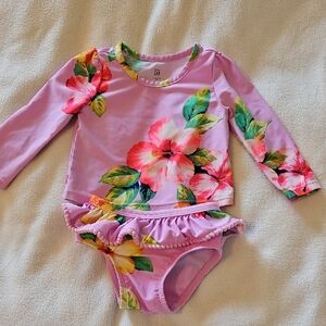 GAP Pink and Green Rashguard with Floral Design